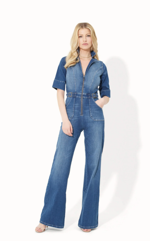 Cassandra The Extra Body Length Flared Jumpsuit Fawcett Blue Tall Hautier