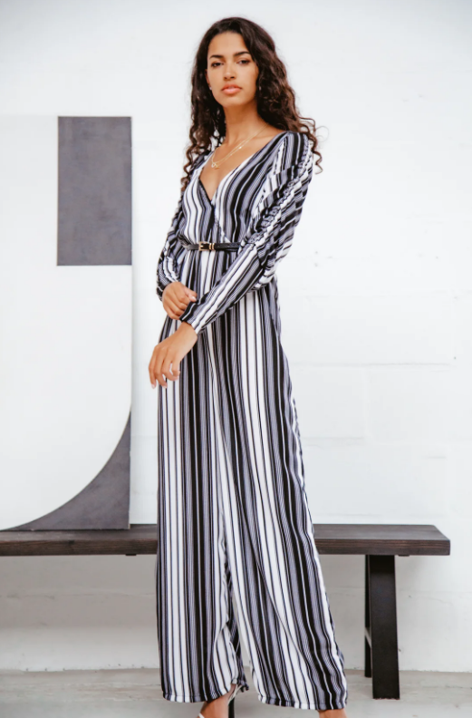 Black and White Long Sleeve Jumpsuit