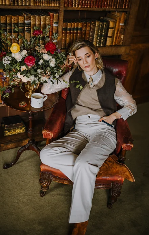 Gaia Needlecord Trousers Stone/Teal