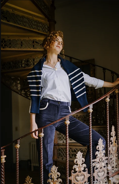 Gaia Needlecord Trousers Navy/Ivory