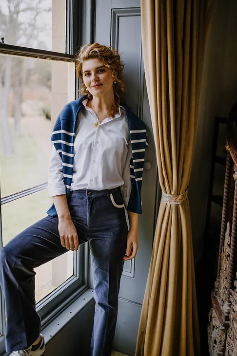 Gaia Needlecord Trousers Navy/Ivory