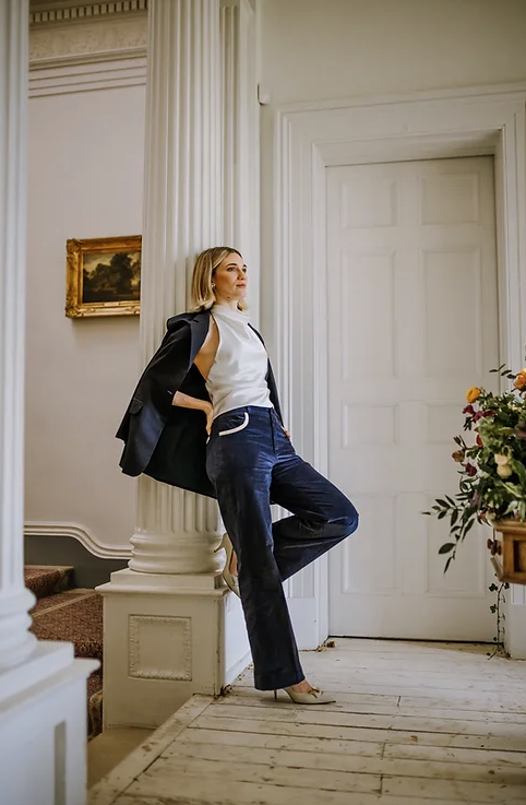 Gaia Needlecord Trousers Navy/Ivory