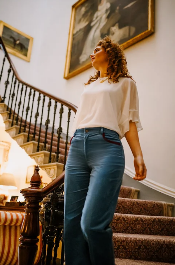 Gaia Needlecord Trousers Blue/Wine