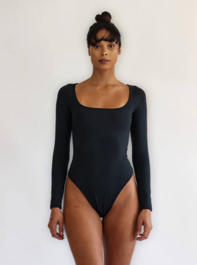 The Iris Long Sleeve Bodysuit - Black