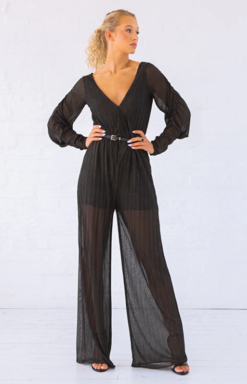 Black and Gold Long Sleeve Jumpsuit