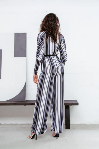 Striped long sleeve jumpsuit on sale
