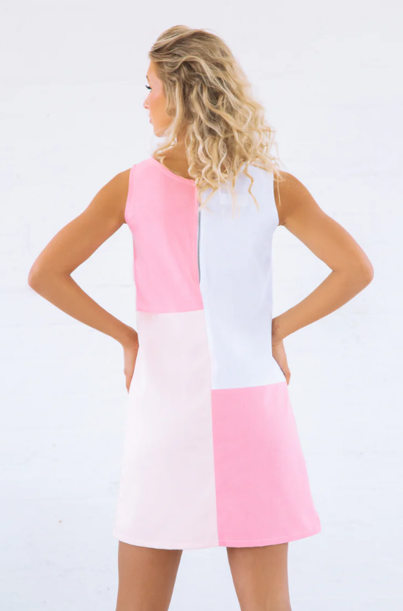 Pink/White Patchwork Mini Dress